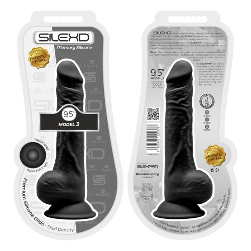 SilexD 9.5 inch Realistic Silicone Dual Density Dildo with Suction Cup with Balls Black